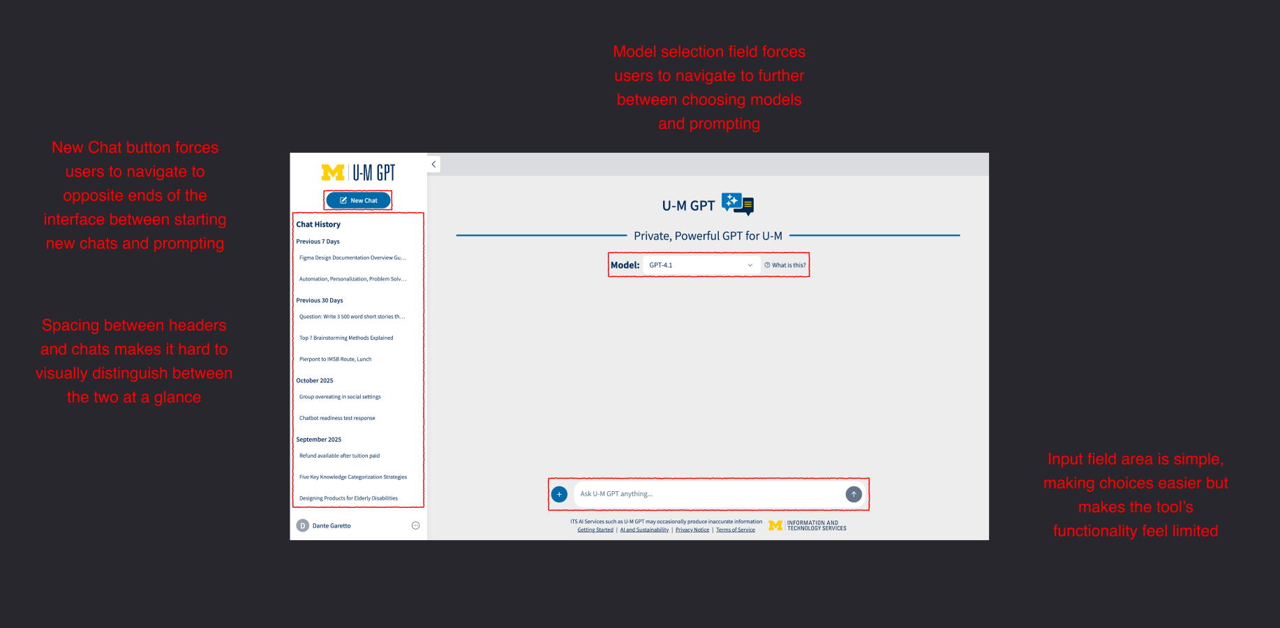 Annotated original UM-GPT interface